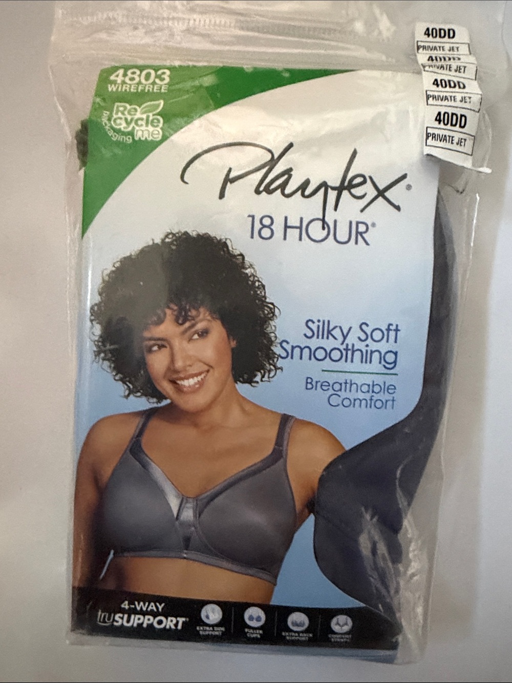 NWT Playtex 18 Hour Silky Soft Smoothing Bra - Private Jet Gray. 40DD.